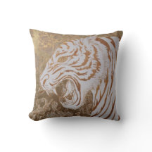 Majestic White Tiger Throw Pillow – Baroque Luxury