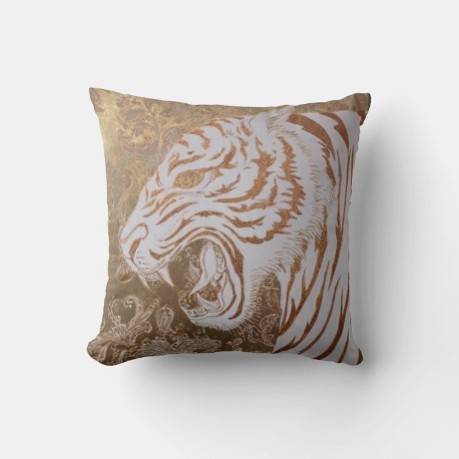 Majestic White Tiger Throw Pillow – Baroque Luxury Kissen (Vorderseite)