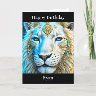 Majestic White und Gold Lion Personalisiert Geburt Karte