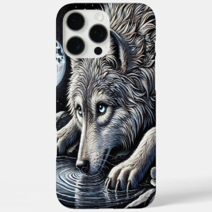 Majestic White Wolf Gazan Moonlit Reflektion iPhone 16 Pro Max Hülle