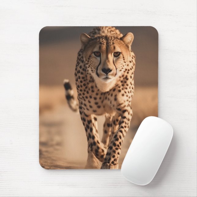 Majestic Wild Cheetah Running Photo Mousepad (Mit Mouse)