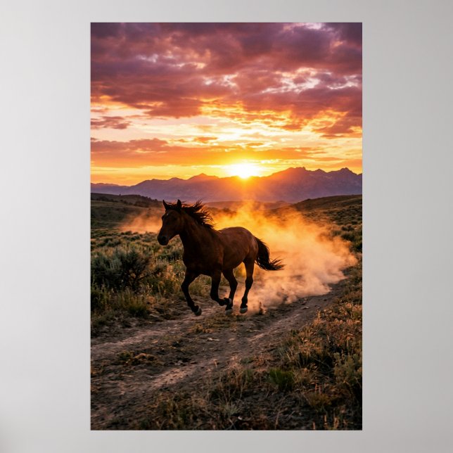 Majestic Wild Horse Sunset Poster | Luxury Western (Vorne)