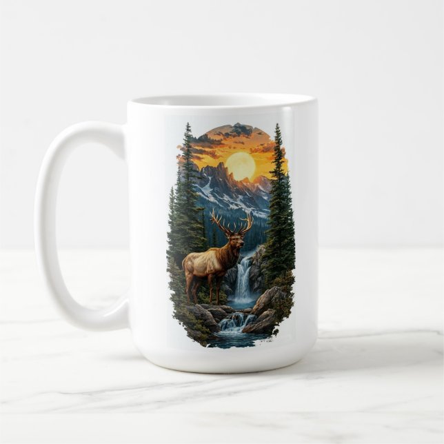 "Majestic Wilderness - Elch bei Sonnenaufgang Wass Kaffeetasse (Links)