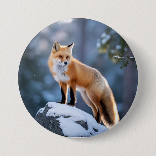Majestic Winter Fox Fotografie Button (Vorderseite)