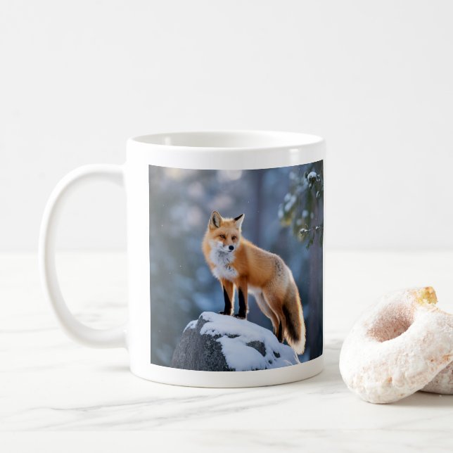 Majestic Winter Fox Fotografie Kaffeetasse (Mit Donut)