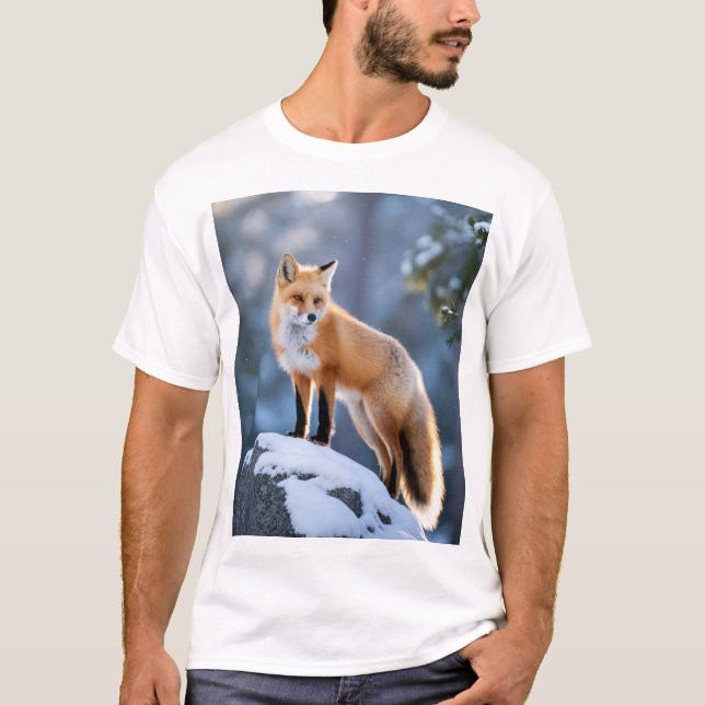 Majestic Winter Fox Fotografie T-Shirt (Vorderseite)