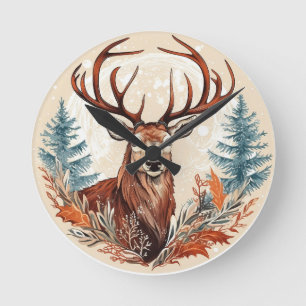 Majestic Winter Stag Runde Wanduhr
