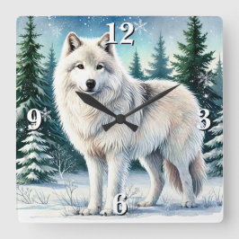 Majestic Winter Wolf Quadratische Wanduhr