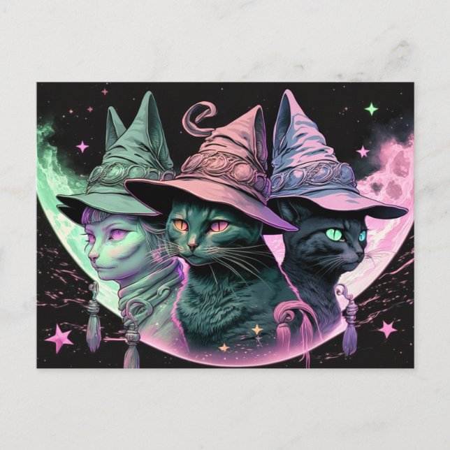 Majestic Witchy Kitty Cats Postkarte (Vorderseite)