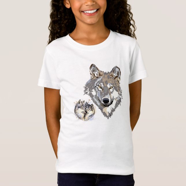 Majestic Wolf Heads Vector Illustration T-Shirt (Vorderseite)