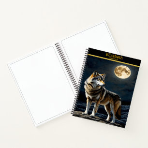 Majestic Wolf heult im hellen Mondschein Notizbuch