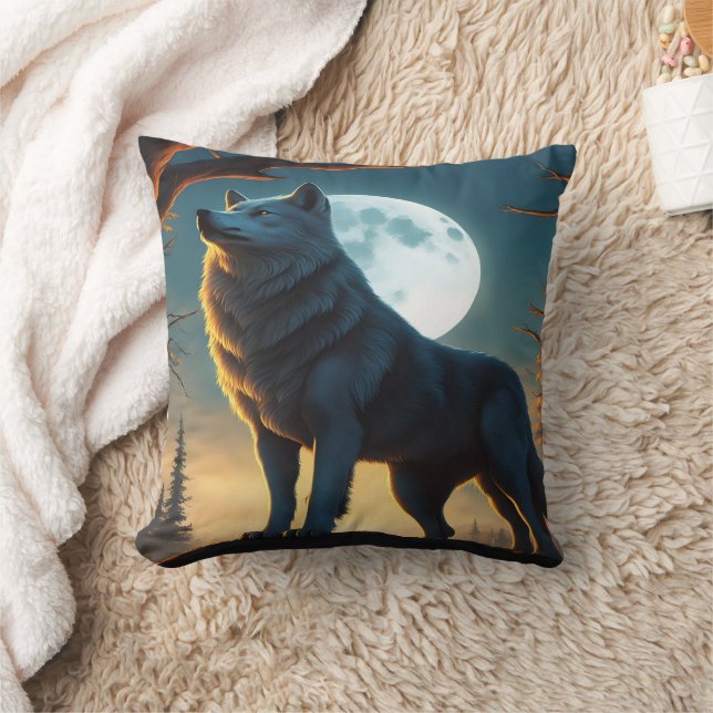 Majestic Wolf heult unter Vollmond Kissen (Decke)