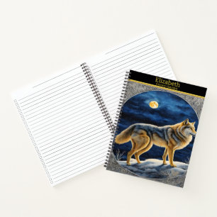 Majestic Wolf heult unter Vollmond Notizbuch