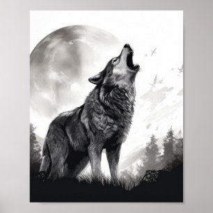 Majestic Wolf Howling auf dem Poster zum Vollmond