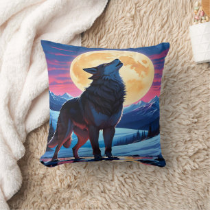 Majestic Wolf Howling unter Vollmondlicht-Himmel Kissen
