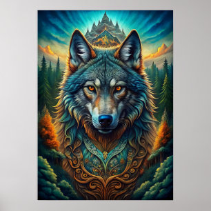 Majestic Wolf im Mystischen Wald Poster