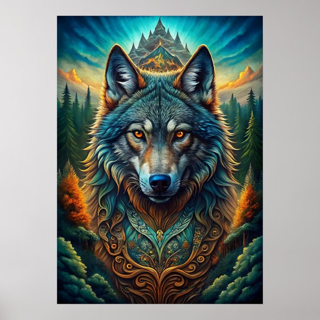 Majestic Wolf im Mystischen Wald Poster (Vorne)
