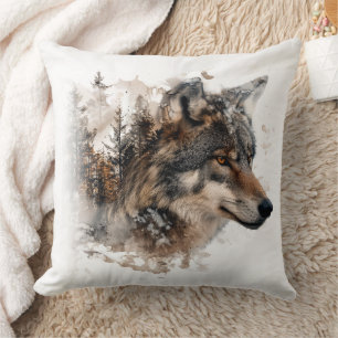 Majestic Wolf im Schneebaukissen Kissen