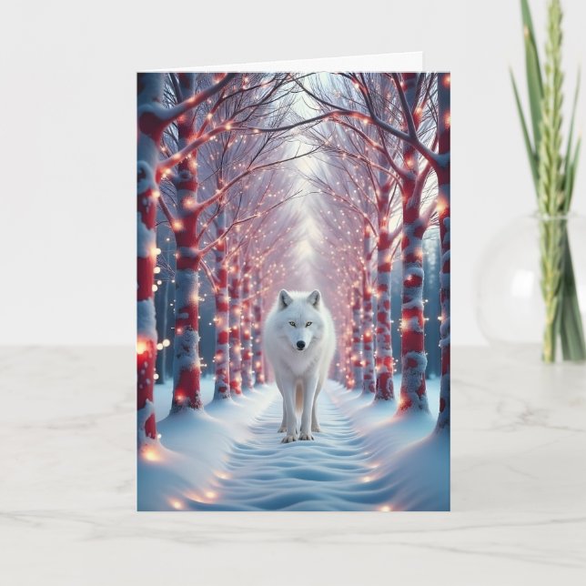 Majestic Wolf im Snowy Holiday Forest Karte (Vorderseite)