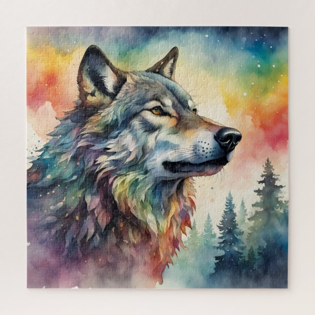 Majestic Wolf in einer Regenbogenwelt Puzzle (Vertikal)