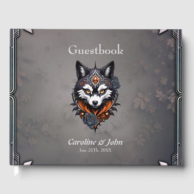 Majestic Wolf Kopf, fertig in einem tiefen, Gästebuch (Vorderseite)