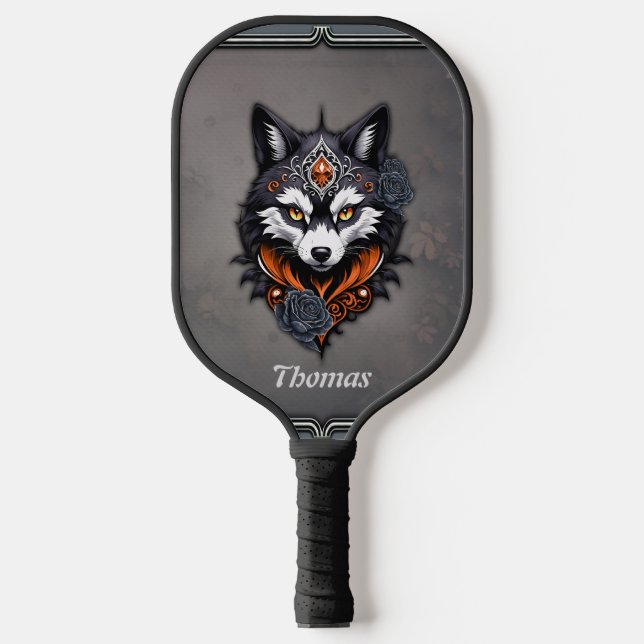 Majestic Wolf Kopf, fertig in einem tiefen, Pickleball Schläger (Vorderseite)
