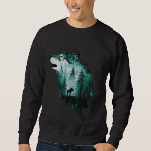 Majestic Wolf Moose Wildwald Landschaftliche Natur Sweatshirt