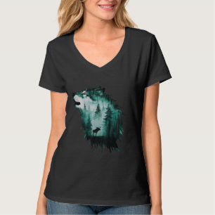 Majestic Wolf Moose Wildwald Landschaftliche Natur T-Shirt