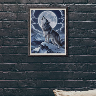 Majestic Wolf Over Snowy Peak Poster