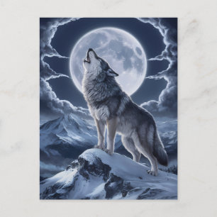 Majestic Wolf Over Snowy Peak Postkarte