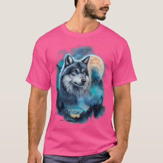 Majestic Wolf unter Moonlit Forest Sky T-Shirt