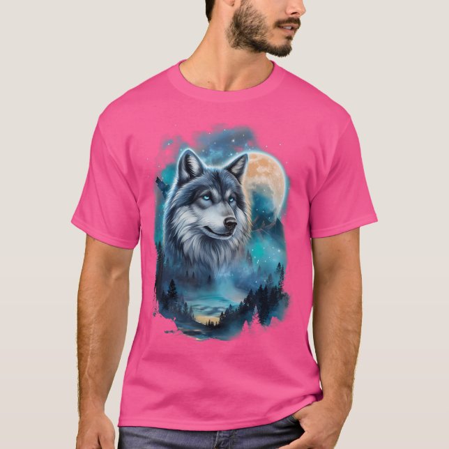 Majestic Wolf unter Moonlit Forest Sky T-Shirt (Vorderseite)
