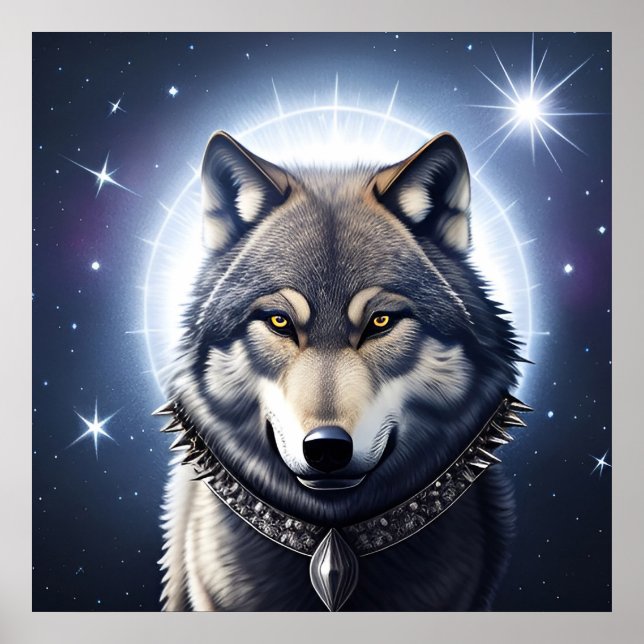 Majestic Wolf unter Sternry Sky Poster (Vorne)