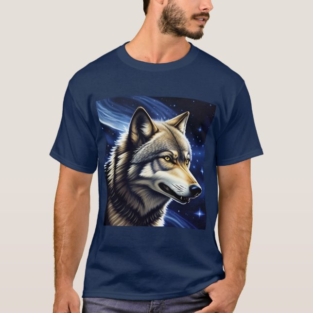 Majestic Wolf unter Sternry Sky T-Shirt (Vorderseite)