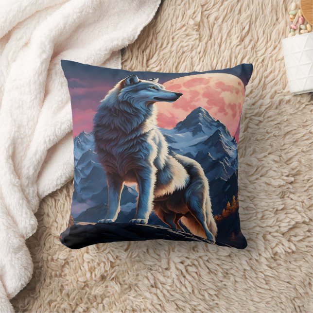 Majestic Wolf unter Vollmond. Kissen (Decke)