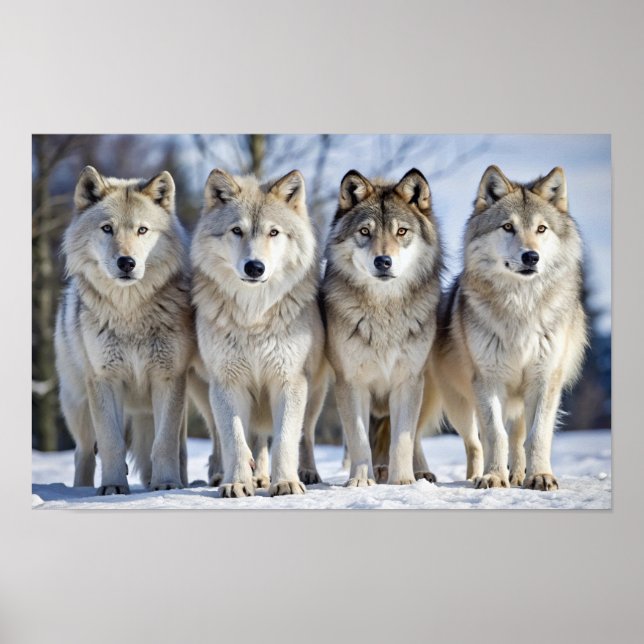 Majestic Wolves in Snowy Landschaft, Wildnis Poster (Vorne)