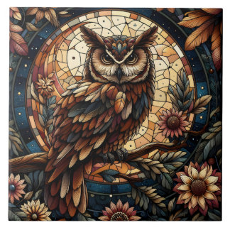Majestic Woodland Brown Owl gestanztes Glas Fliese