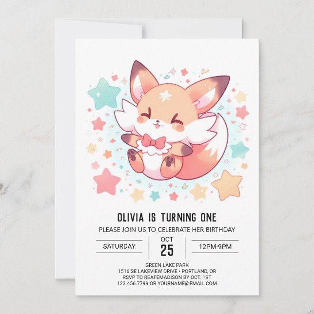 Majestic Woods Fox 1. Geburtstag Einladung (Vorderseite)