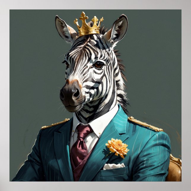 Majestic Zebra mit Kronportraitmalerei Poster (Vorne)