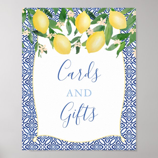 Majolica Baby Shower, Lemons Blue Tiles Poster (Vorne)
