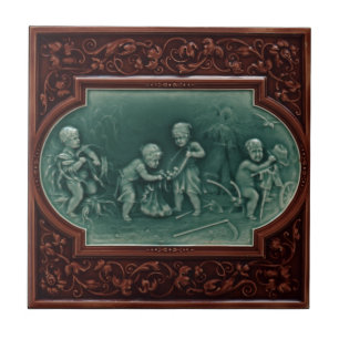 Majolica-Erntefliese c1890 Mintons Vintage-Design Fliese