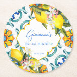 Majolica Fliesen Zitronen Brautparty bevorzugt Runder Pappuntersetzer<br><div class="desc">Mediterrane Majolica Fliesen Zitronen Brautparty personalisierte monogramm gedruckte Papier Untersetzer Vorlage,  italienischer Stil Capri,  Amalfi Küste,  Sizilien themed Party Teller personalisierte Tischdekoration für Sommerfunktionen Brautparty Favoriten.</div>