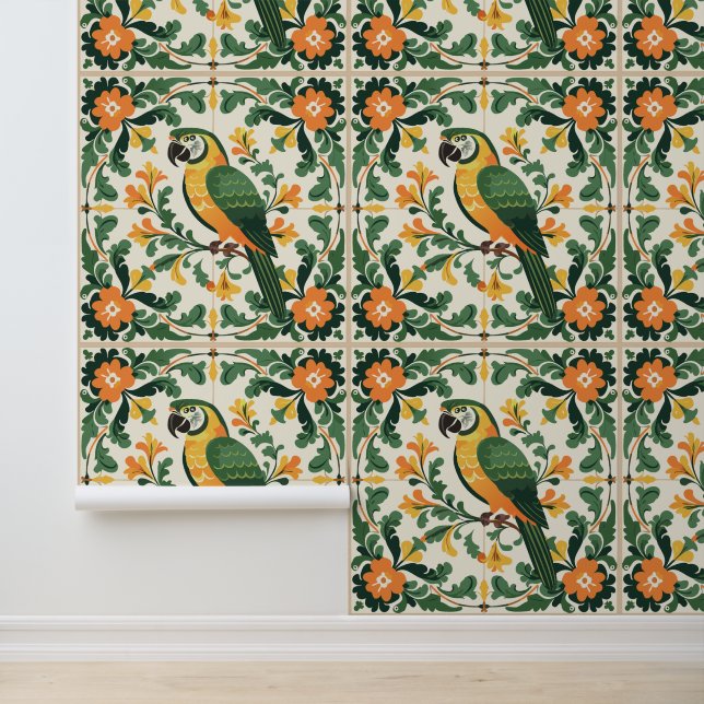 Majolica Style Parrot Tiles Tapete (Anwendung)