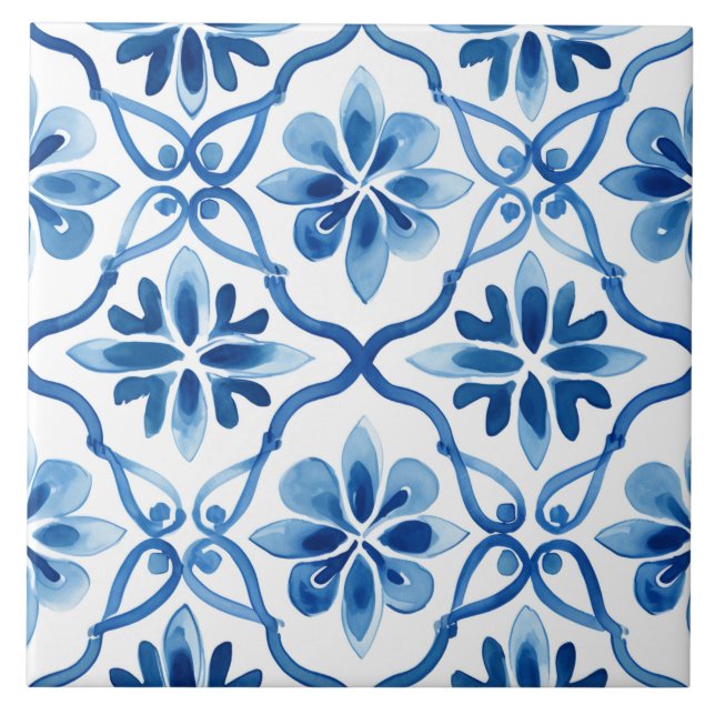 Majolika, blaue Fliesen, sizilianische Fliesen, Ke Fliese (Vorderseite)