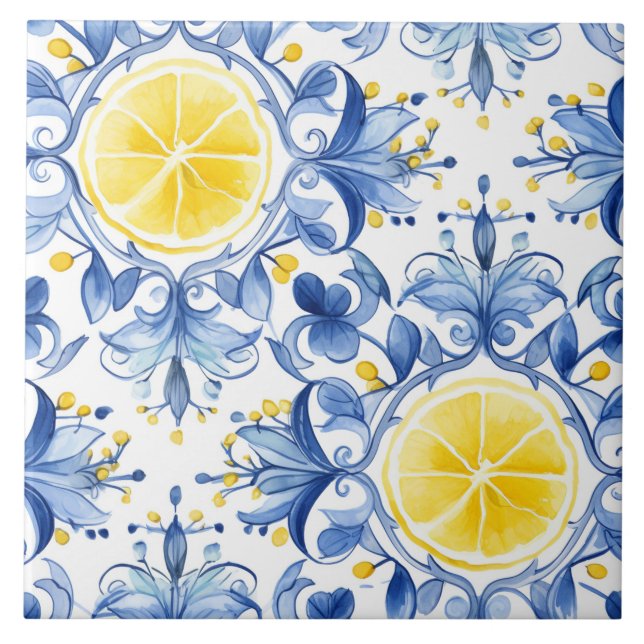 Majolika, blaue Fliesen, sizilianische Fliesen, Ke Fliese (Vorderseite)