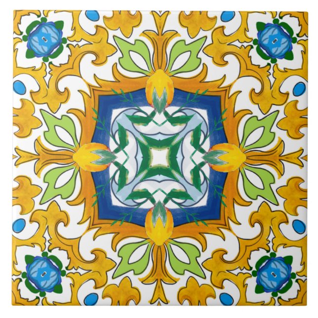 Majolika, mediterrane Fliesen, Fliese (Vorderseite)