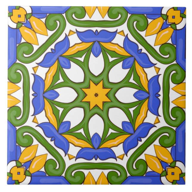 Majolika, mediterrane Fliesen, Fliese (Vorderseite)