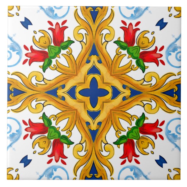 Majolika, mediterrane Fliesen, Fliese (Vorderseite)