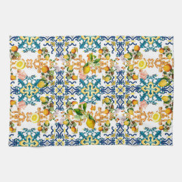 Majolika, sizilianische Fliesen, Zitronen Zitrusfr Geschirrtuch