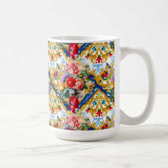 Majolika, sizilianischer Stil, Blume Kaffeetasse (Rechts)